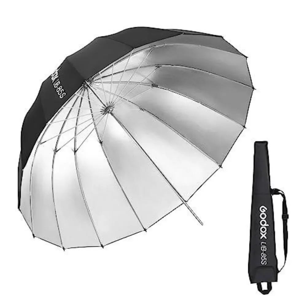 Godox UB-85S 33.5in/85cm Parabolic Reflective Umbrella, Black Silver Photography